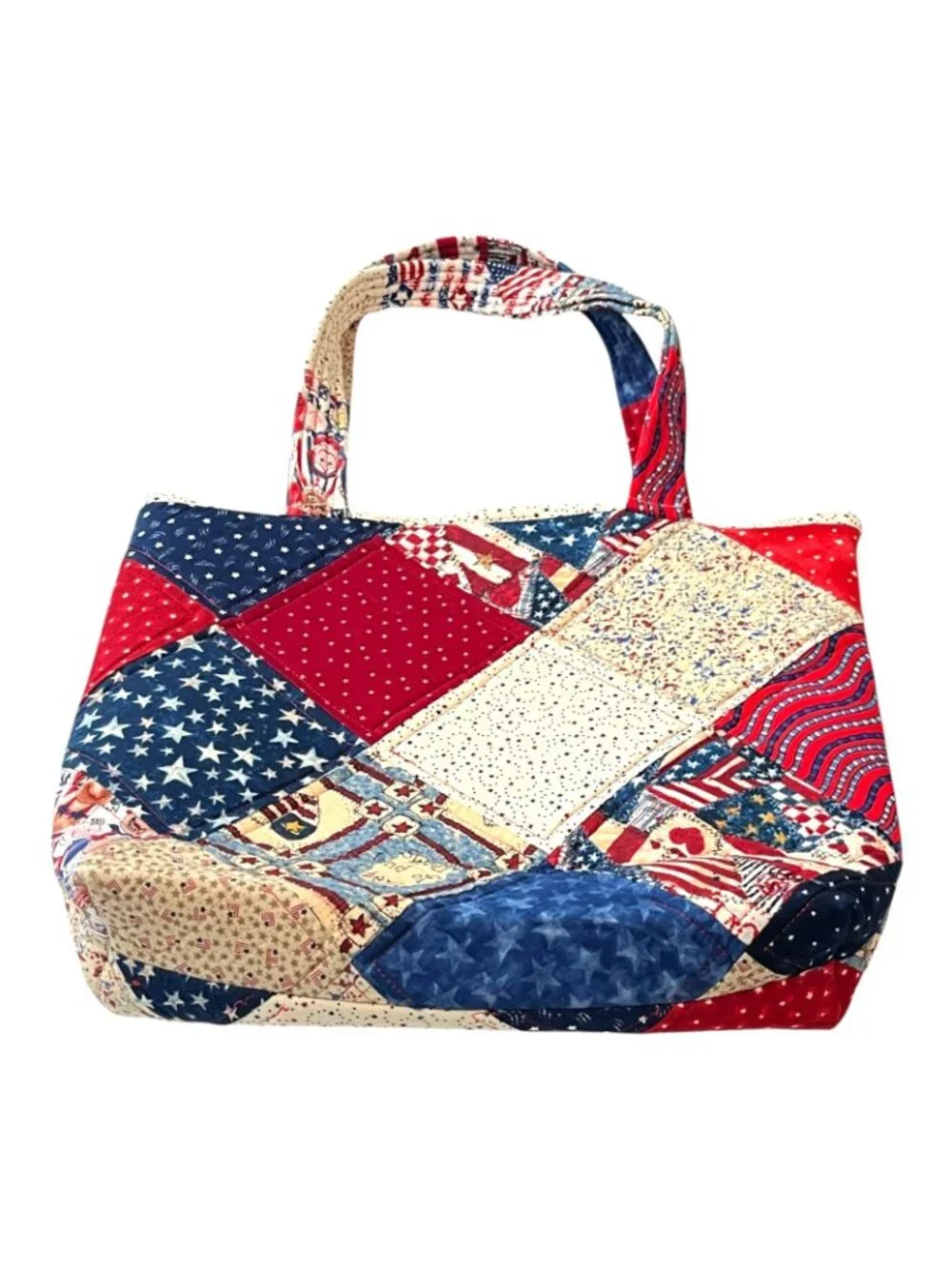 Quilted Patriotic Patchwork Tote Bag 12x12 Handmade Americana USA Project Purse